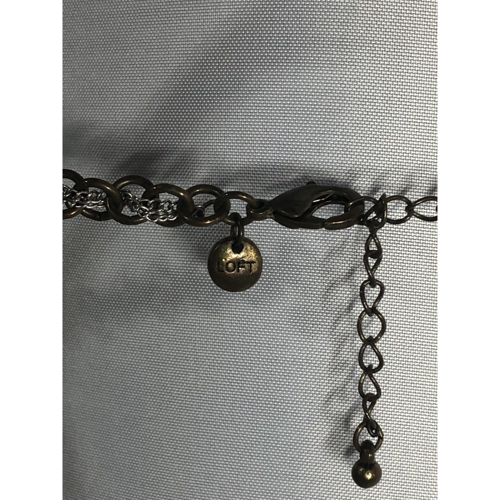 Signed LOFT Smoky Iridescent Necklace 18" Beaded Brass Silver Chain Faceted - Picture 14 of 15